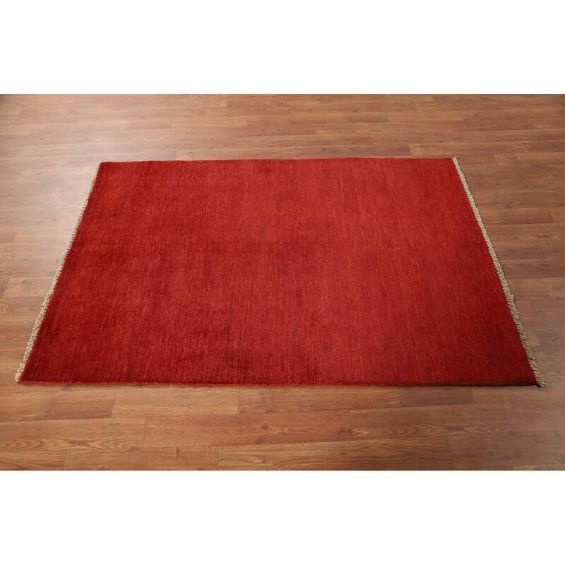 Contemporary Red Gabbeh Oriental Foyer Rug Handmade Wool Carpet - 3'4"x 4'10"