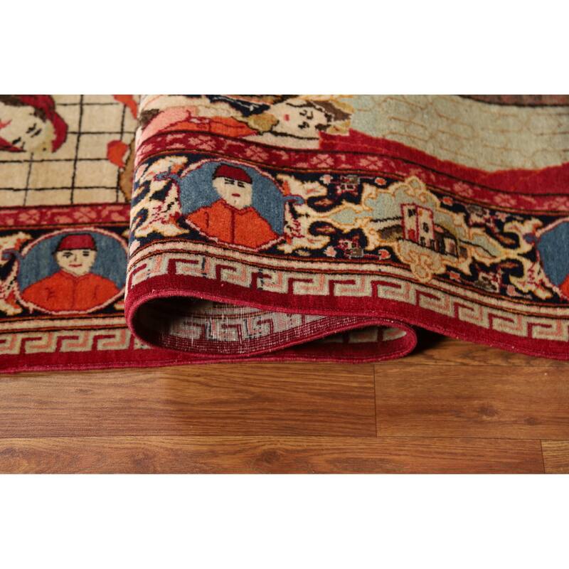 Pre-1900 Antique Pictorial Kashan Persian Rug Hand-Knotted Wool Carpet - 4'3"x 7'0"