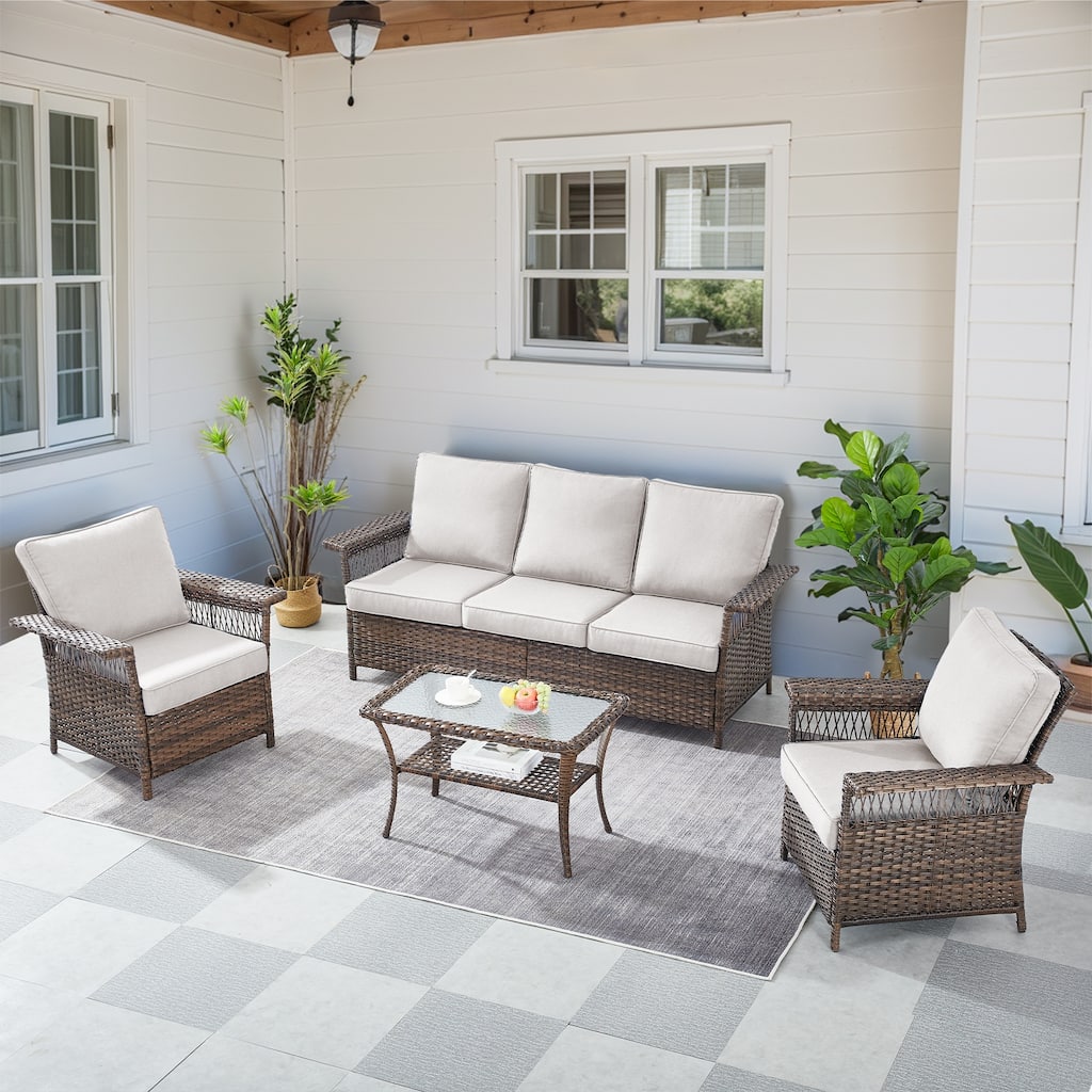 Gymojoy 3-Seat Sofa with Patio Ottoman and Club Chair set - Brown