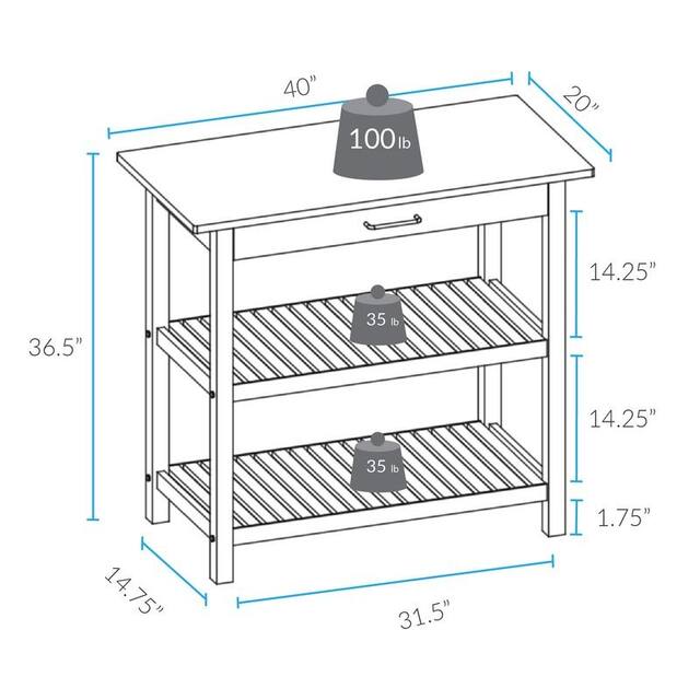 2-shelf Natural Solid Wood Top Kitchen Island