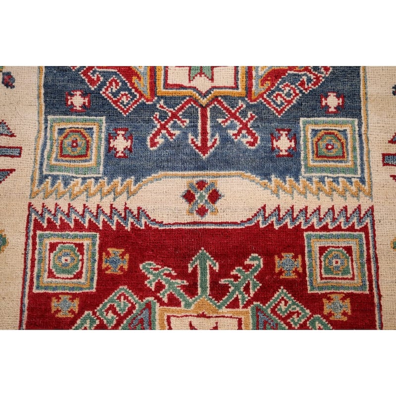 Beige Kazak Oriental Area Rug Handmade Wool Carpet - 5'2" x 6'9"