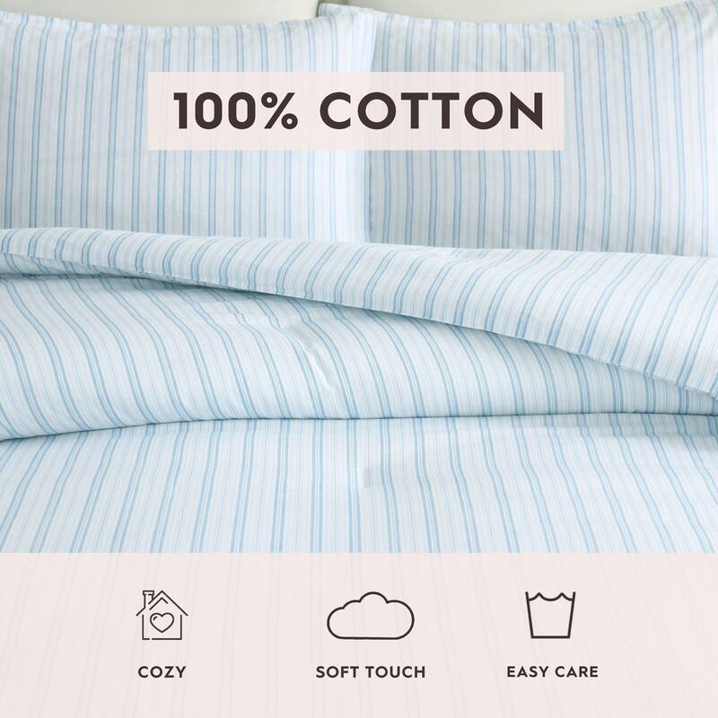 Laura Ashley Dilly Dally Stripe Reversible Cotton Blue Comforter Set
