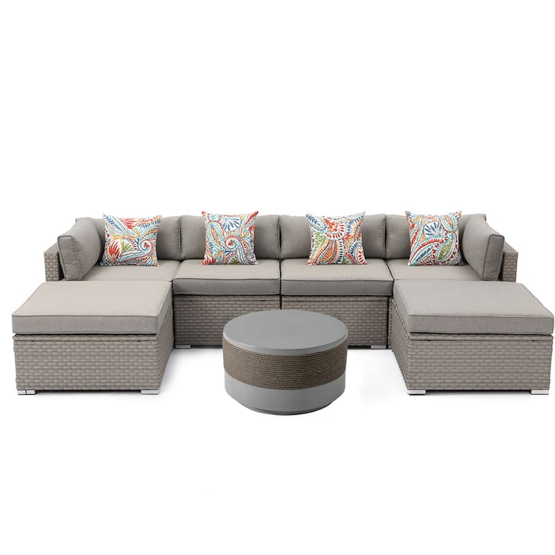 COSIEST 7-Piece Outdoor Patio Wicker Sectional Sofa with Coffee Table