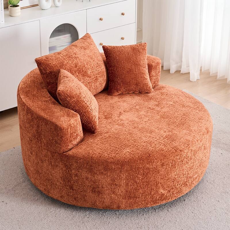 Oversized Swivel Accent Chair, Chenille Round Chairs Upholstered Swivel Chair, Single Sofa Armchair, Sleeper Chair