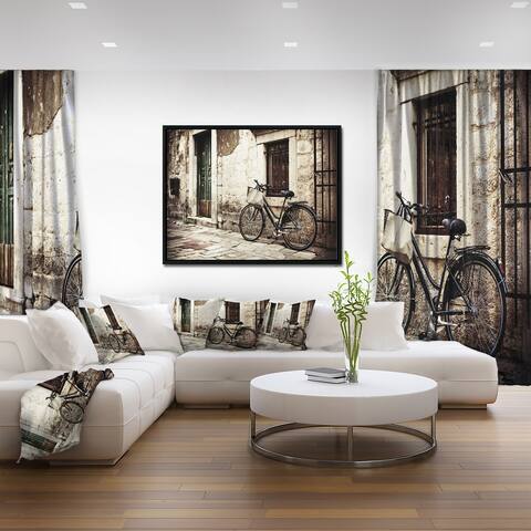 Designart 'Bicycle with Shopping Bag' Landscape Photo Framed Canvas Art Print
