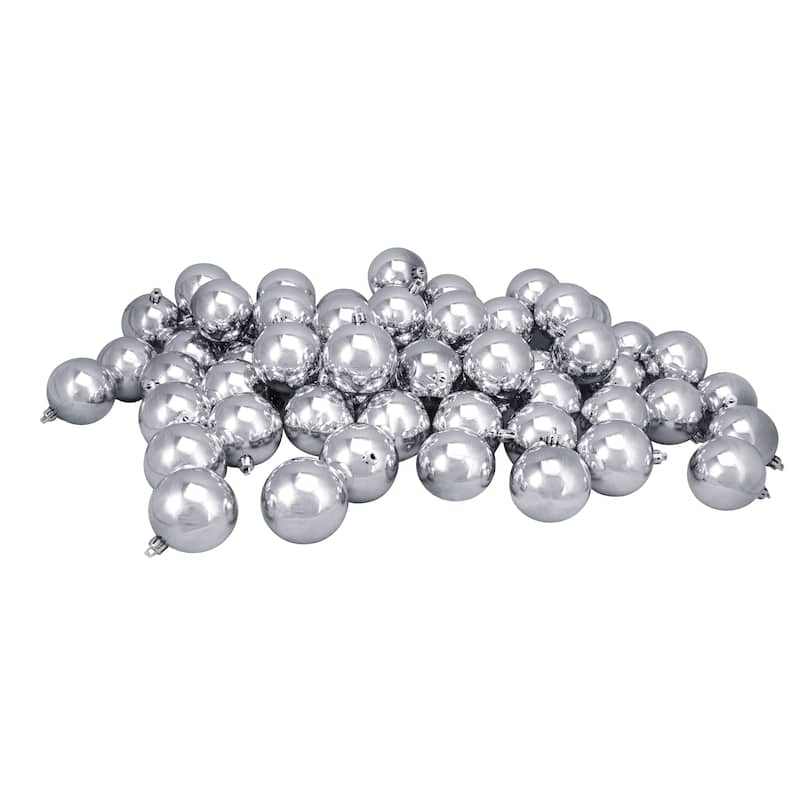 60ct Silver Shatterproof Christmas Ball Ornaments 2.5" (60mm).