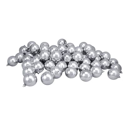 60ct Silver Shatterproof Christmas Ball Ornaments 2.5" (60mm).