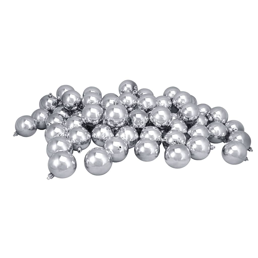 60ct Silver Shatterproof Christmas Ball Ornaments 2.5" (60mm).