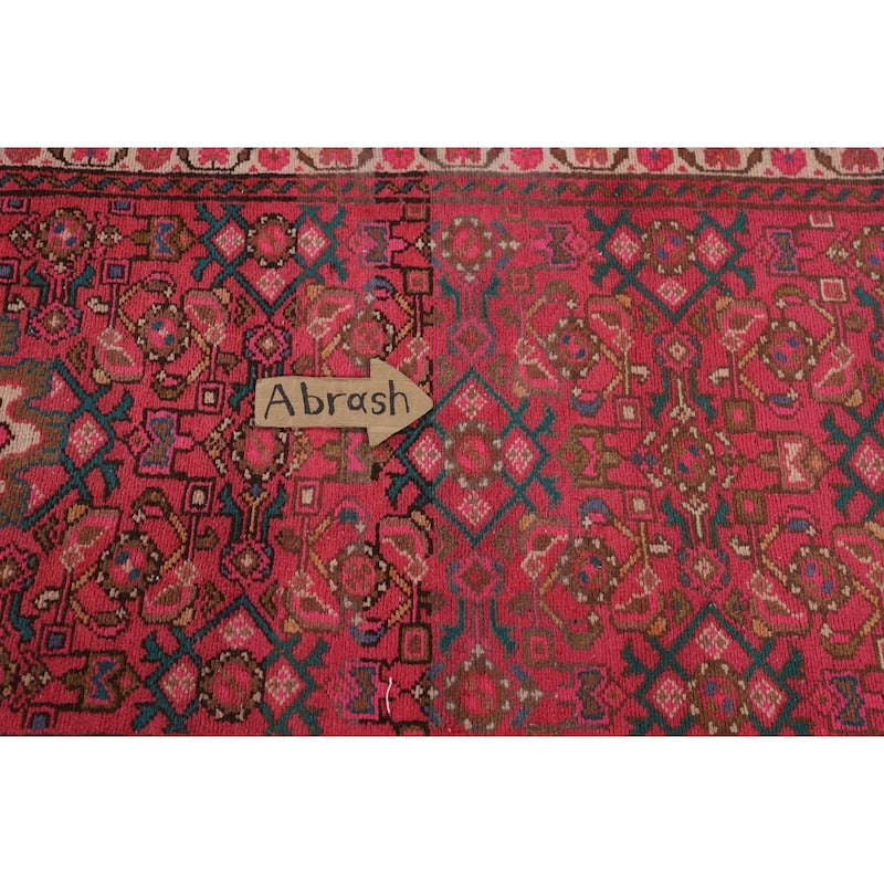 Fuchsia Hamedan Persian Vintage Runner Rug Handmade Wool Carpet - 2'7"x 9'10"