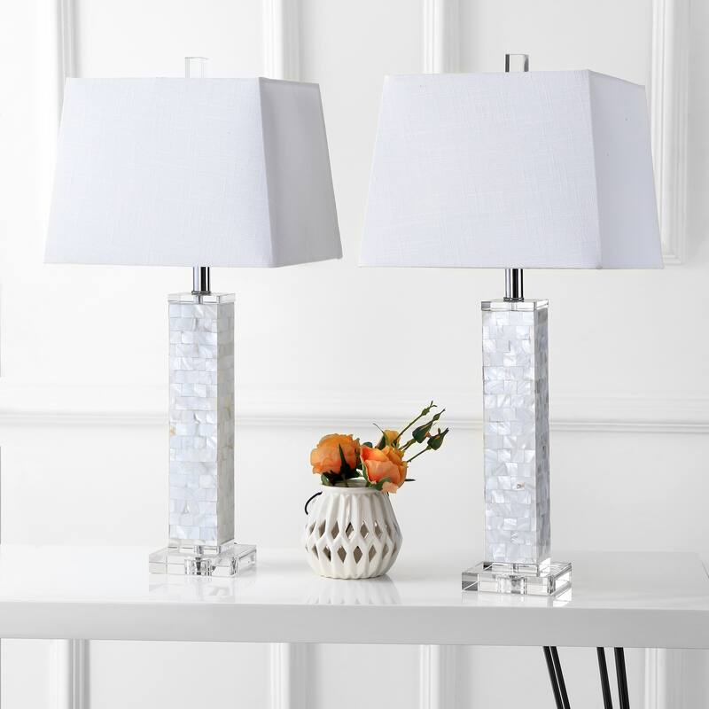 Verna 28.5" Seashell LED Table Lamp, White (Set of 2) by JONATHAN Y