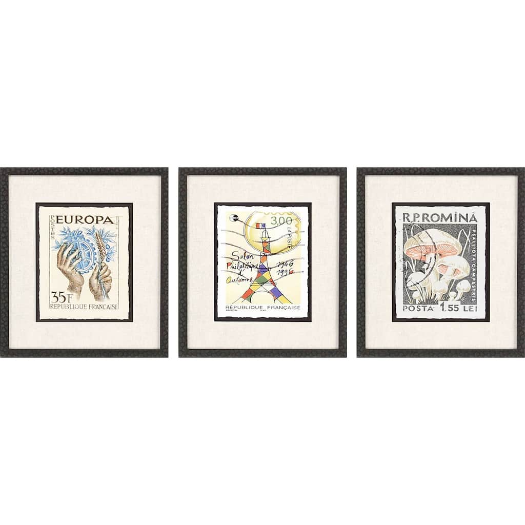 Vintage Stamps II S/3 Framed Art Exclusive Giclee Under Glass