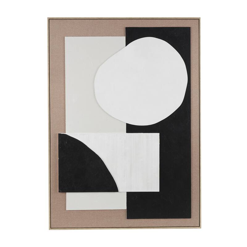 Wood Geometric Textured Living Room Wall Decor with Black and White Shapes and Fabric Backing - Brown - Roche River Decor - Brown