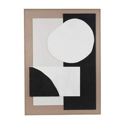 Wood Geometric Textured Living Room Wall Decor with Black and White Shapes and Fabric Backing - Brown - Roche River Decor