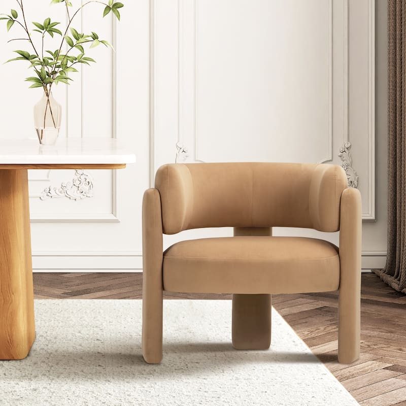 Modern Velvet Barrel Accent Chair - 3-Leg Design for Living Room, Bedroom