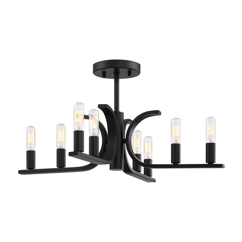 Skye 22.75 in. 8-Light Matte Black Minimalist Semi Flush Mount with Bare Bulbs for Dining Rooms - 11.25