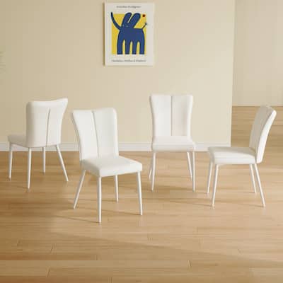 Modern 4 Piece PU Dining Chair Set with Curved Backrest, Cushioned, Metal Legs for Dining Room Kitchen Bedroom Living Room