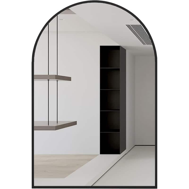 24x32 Inch Silver Metal Framed Arched Bathrrom Mirror for Wall