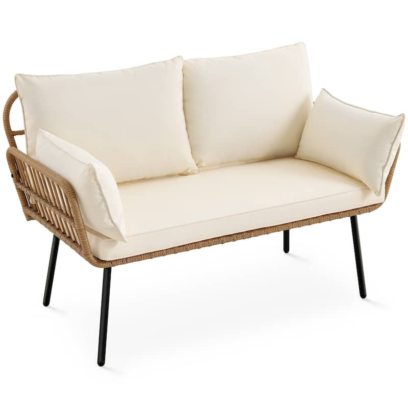 Moasis Outdoor Patio All-Weather Wicker Loveseat/Bistro Set/Sectional Sofa with Cushions and Lumbar Pillows