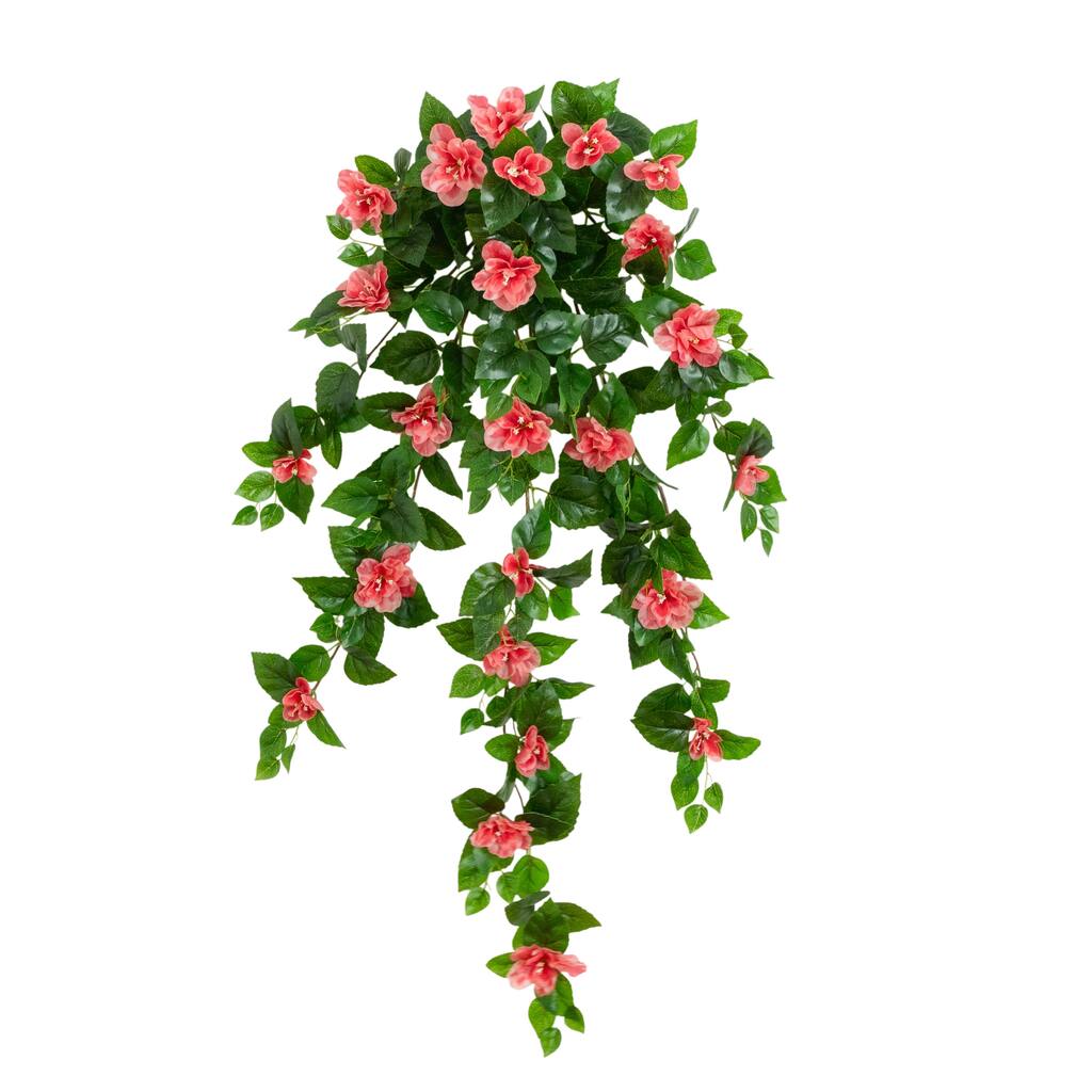 41-in UV Resistant Artificial Azalea Hanging Plant - Set of 2