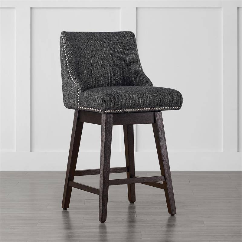 Spruce & Spring Olive Upholstered Counter Height Swivel Barstools-Single - Black-Fabric