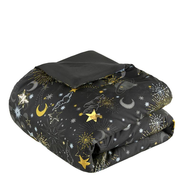 Intelligent Design Kids Ariella Starry Sky Metallic Comforter Set with Throw Pillow