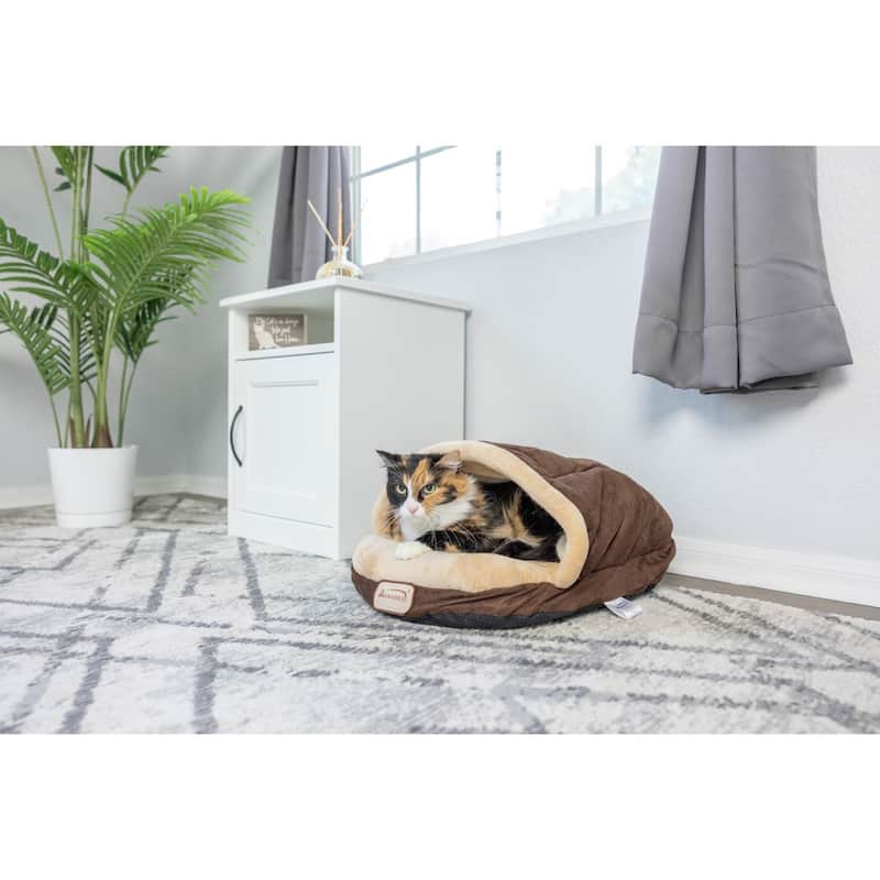 Slipper Shape Cat Bed For Indoor Cats and Dogs, Mocha/Beige - 22"L x 16"W x 12"H
