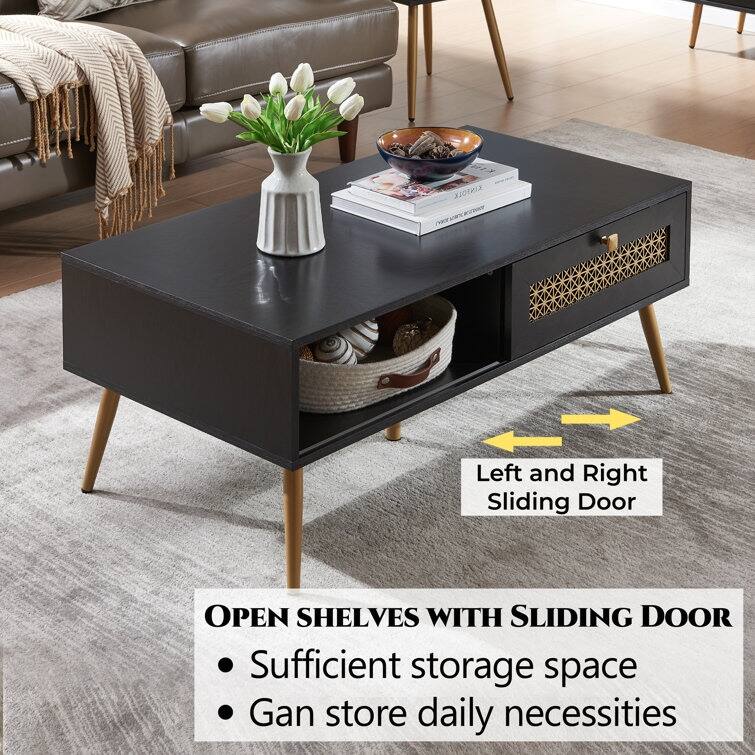 42" W Wood Rectangular Coffee Table with Storage Shelf and Drawer