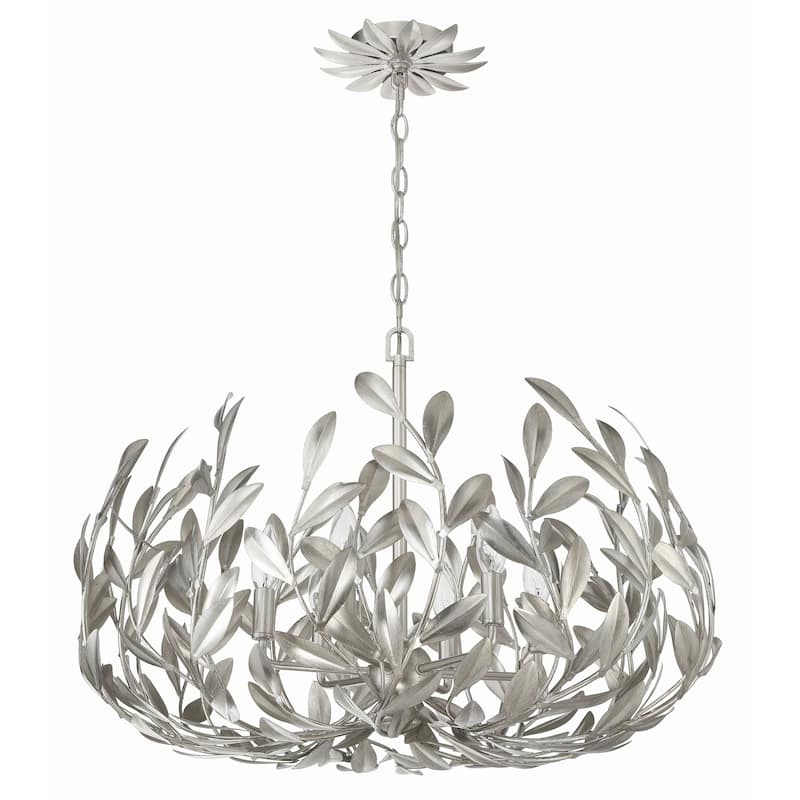 Broche 6 Light Antique Silver Chandelier - 27"W x 19"H x 27"D