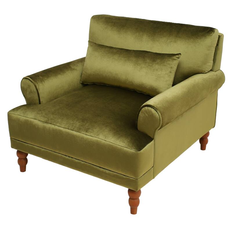 Green Modern 37.8" Velvet Accent chair with Ergonomic Lumbar Support and Vintage Roman Column Legs