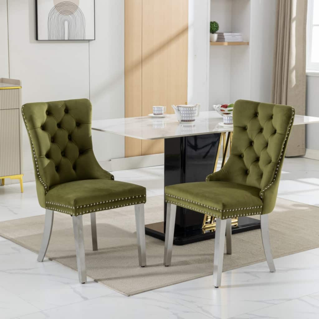 High-end Tufted Solid Wood Contemporary Velvet Upholstered Dining Chair with Chrome Stainless Steel Plating Legs