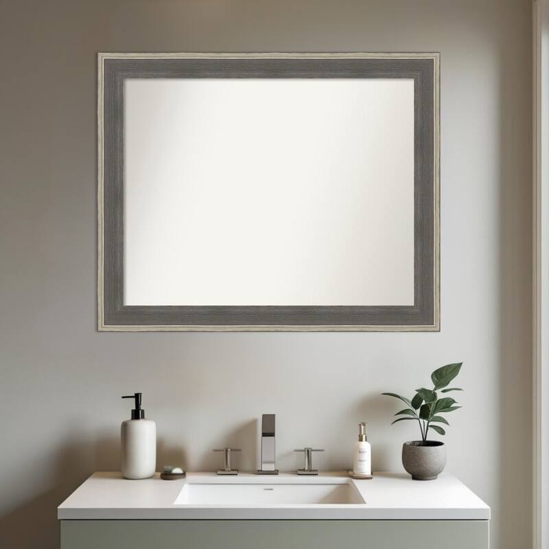 Cottage Non-Beveled Wood Framed Bathroom Vanity Wall Mirror - Cottage Grey Silver