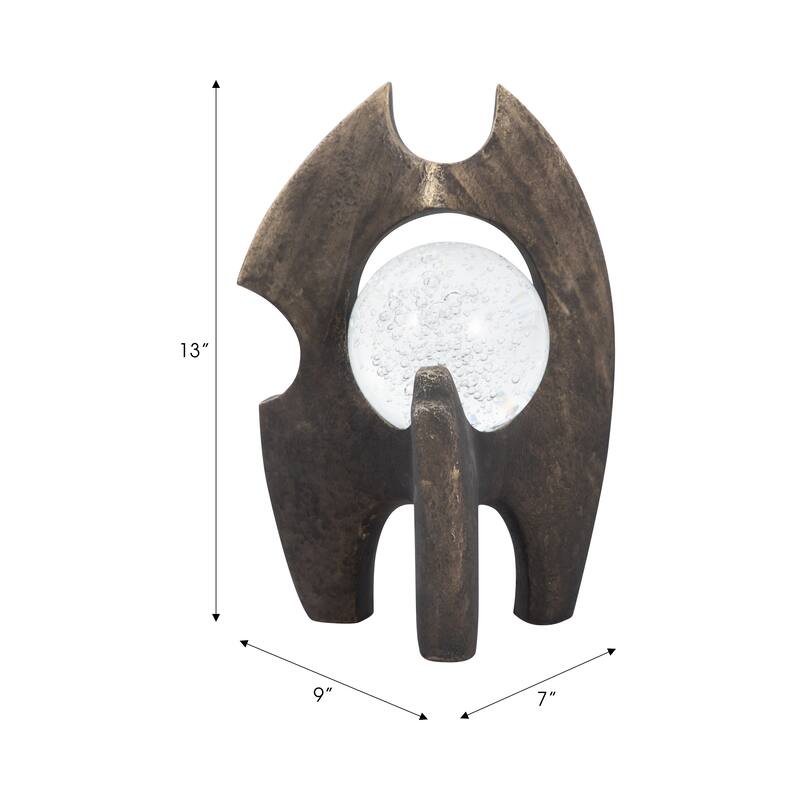 Sagebrook Home Massimo Large 13" Bronze Statuary - Resin and Crystal Decorative Object for Modern Homes - 9" x 7" x 13"