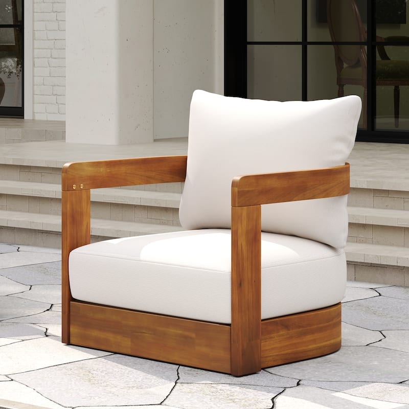 Christopher Knight Home - Orion Acacia Wood Outdoor Club Chair Curved Tub Design with Cushion