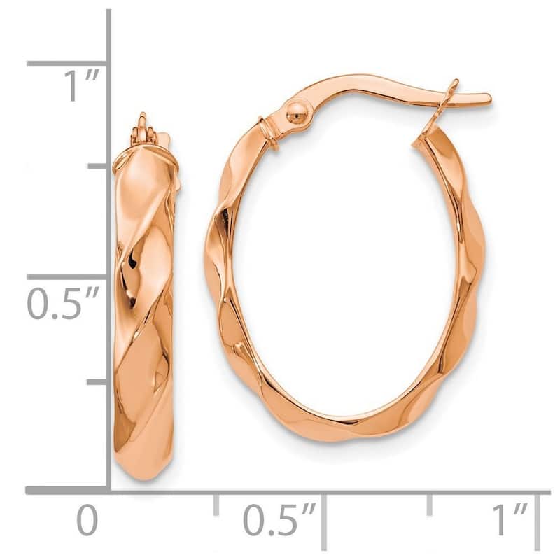 Curata 14k Rose Gold Polished and Twisted 3x22mm Oval Hoop Earrings