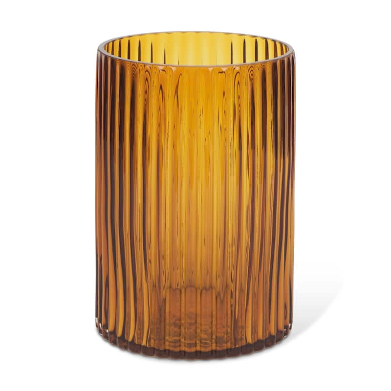 8" Amber Cylinder Ribbed Glass Table Vase - 5.59