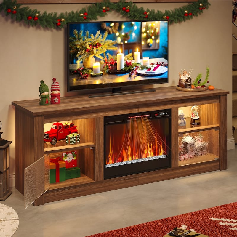 Bestier 63 in. Freestanding Media Console Electric Fireplace TV Stand Fits TV's Up to 70 in. with Cabinet - 62 inches