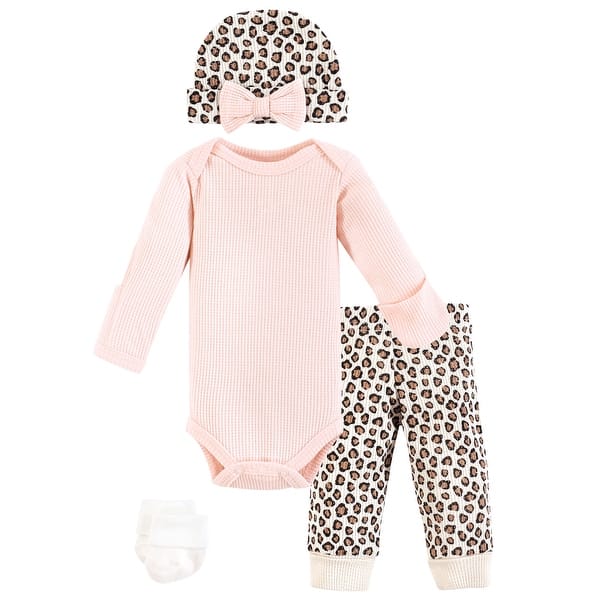 slide 1 of 1, Hudson Baby Girls Thermal Preemie Layette Set 4pc Long Sleeve Outfit, Leopard, Preemie - Leopard Long Sleeve Preemie - Leopard Long Sleeve