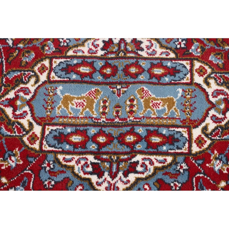 Pictorial Red Floral Kashan Turkish Area Rug Machine-Made Carpet - 9'8" x 12'11"