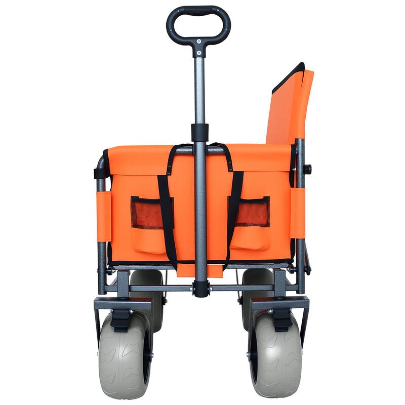 3-in-1 Folding Wagon with Bench Seat - 500lb Capacity with 9"x4" Beach Tires, Orange