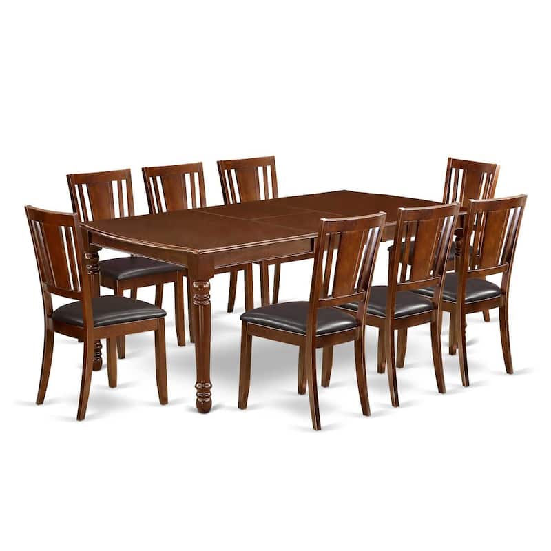 Rectangular Dining Set 9-Piece - Rococo Style Table & Faux Leather Chairs - Elegant Dining Room Furniture