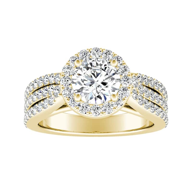 Auriya 14k Gold Triple Band Round Halo Diamond Engagement Ring 1 1/3ctw (G-H, VS1-VS2)