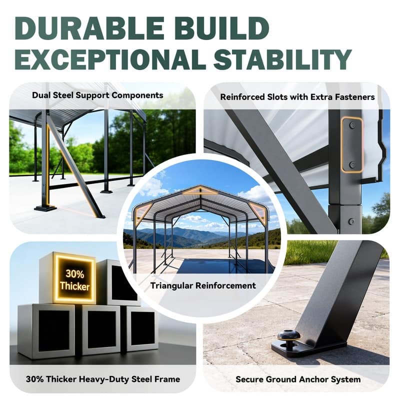EROMMY Heavy Duty Metal Carport with Extra Support Poles, UV & Waterproof Car Canopy for Outdoor Vehicle Shelter
