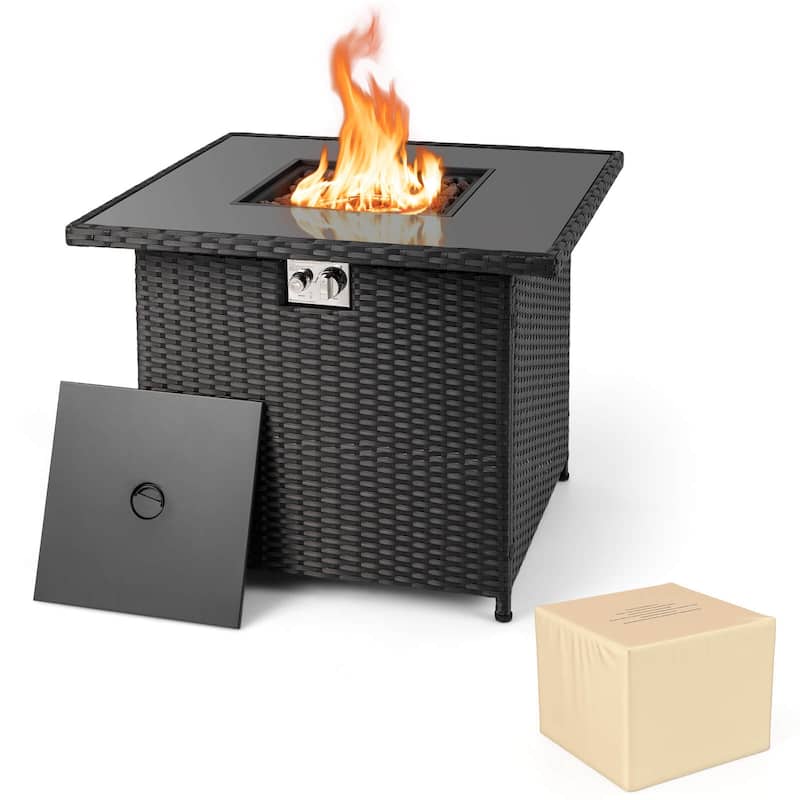 Costway 32.5" Propane Fire Pit Table Outdoor Wicker Gas Firepit with - See Details