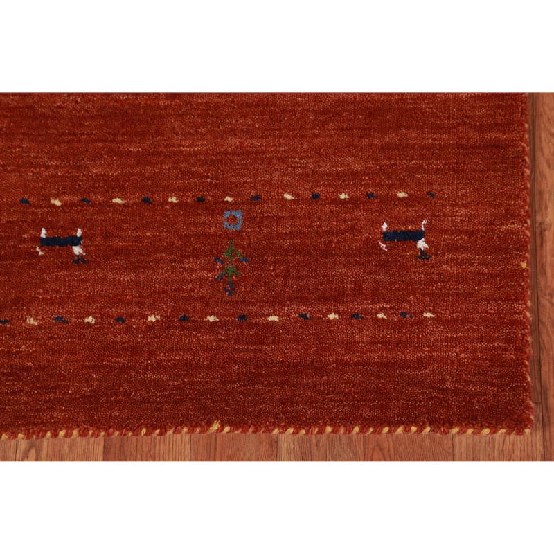 Orange Gabbeh Indian Foyer Rug Hand-Knotted Tribal Wool Carpet - 3'0" x 4'11"