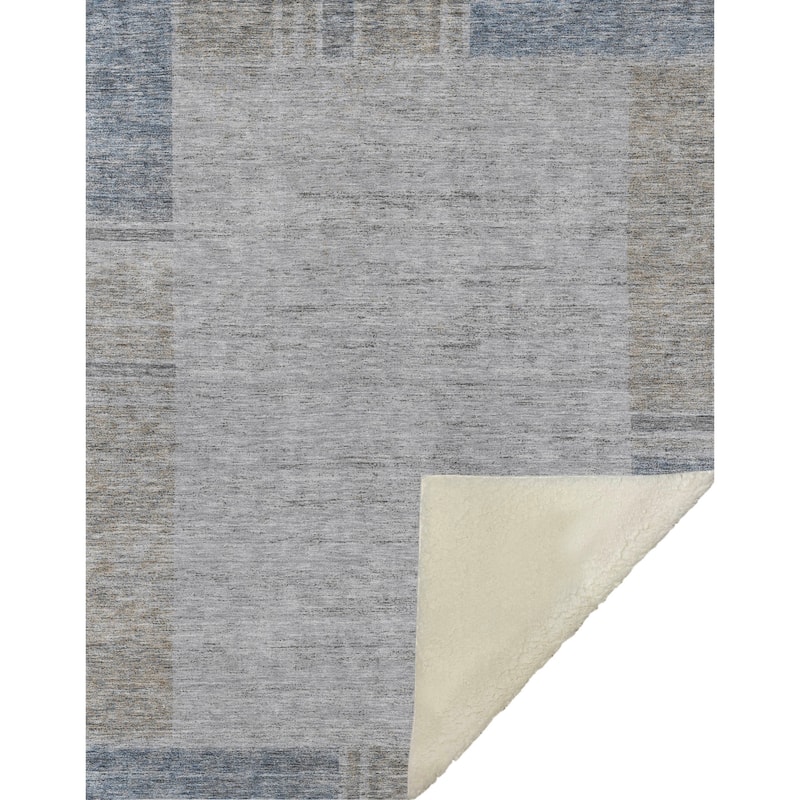 Premium Machine Washable Modern Border Sherpa Throw Blanket