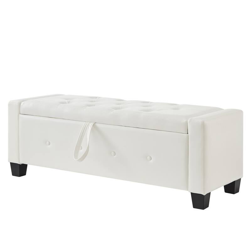 Tufted Faux Leather Storage Ottoman Bench for Bedroom, Living Room & Hallway, 48" Multifunctional Upholstered End of Bed Bench
