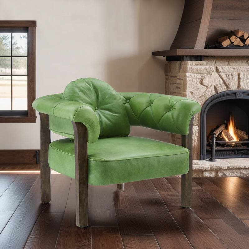 Art Leon Mid-century Top Grain Leather and Wood Accent Chair