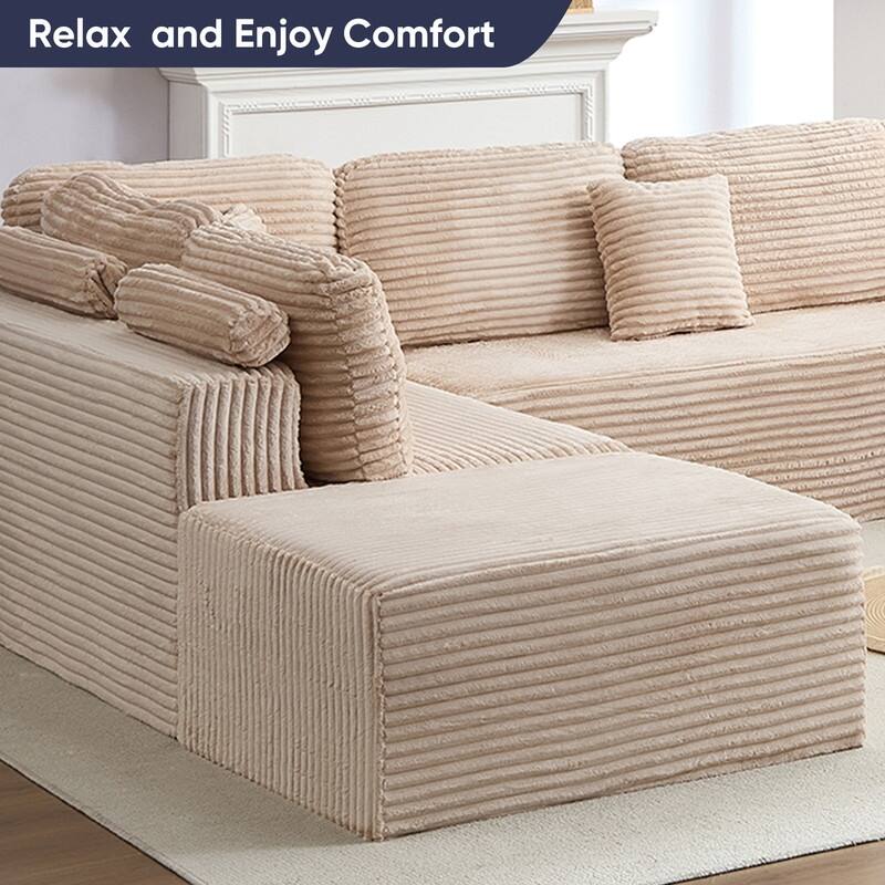 Mixoy 136"U-Shaped Modular Corduroy Sectional Sofa,7-Seater Deep Seats Sofa with Movable Ottoman - U-Shaped