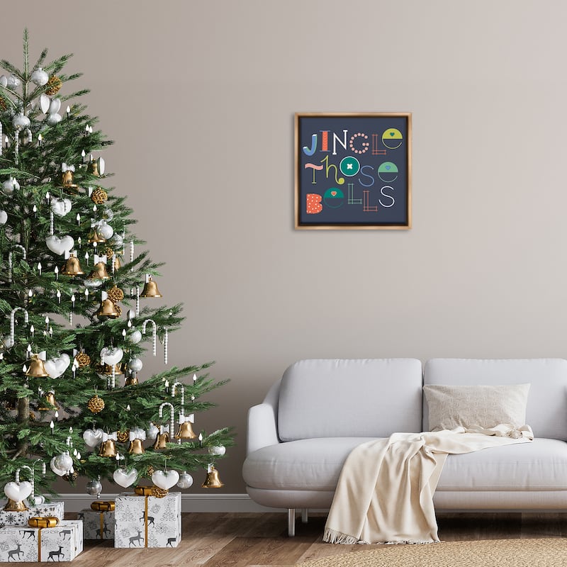 Stupell Eclectic Jingle Bells Phrase Framed Floater Canvas Wall Art Design By Sazerelli Designs