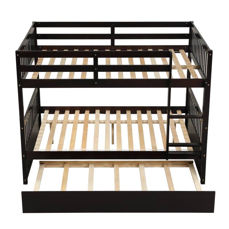 Full Over Full with Trundle, Convertible to 2 Full Platform Beds,Bunk Bed with Ladder and Safety Guardrails